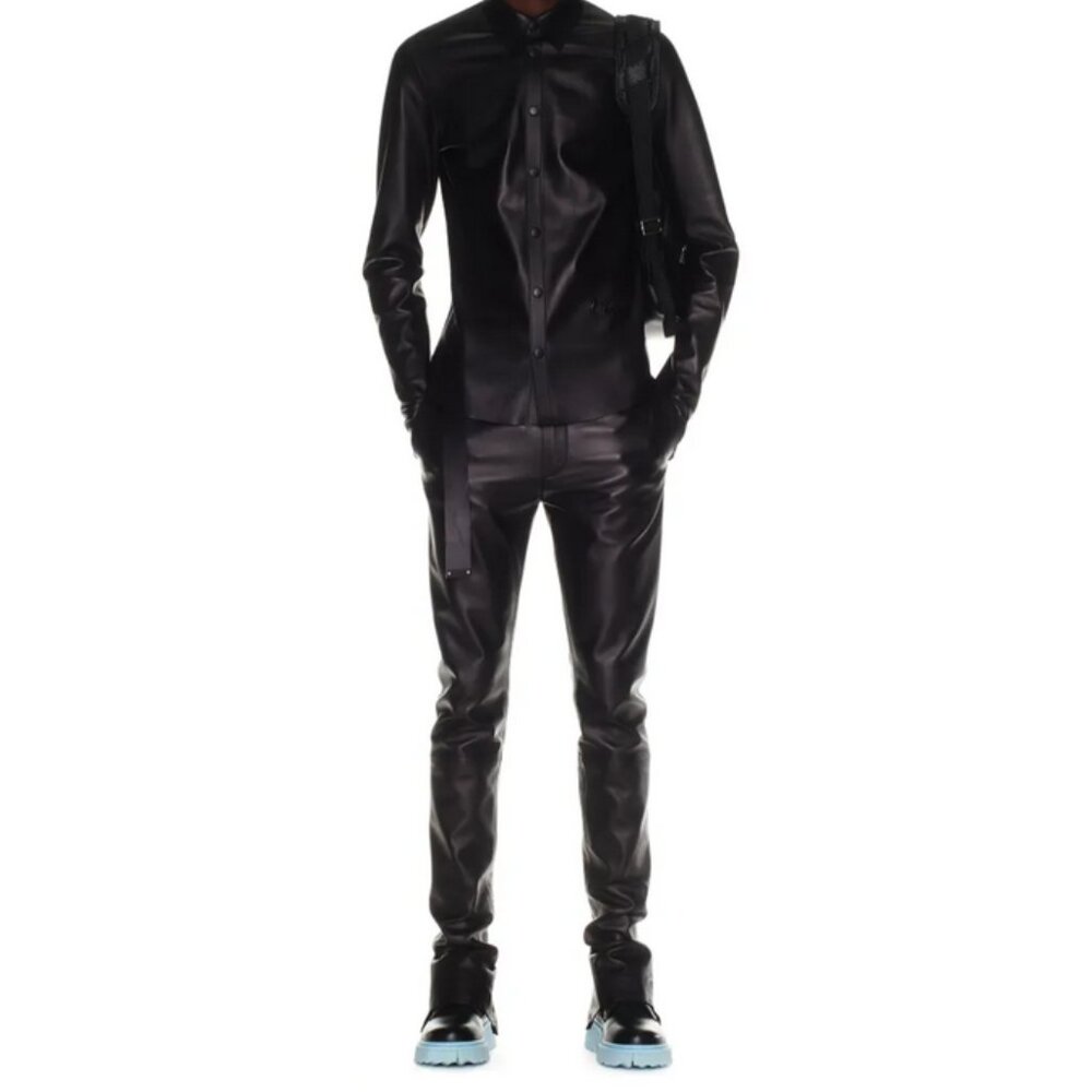 OFF WHITE Mens belted lea super skinny pants NWT